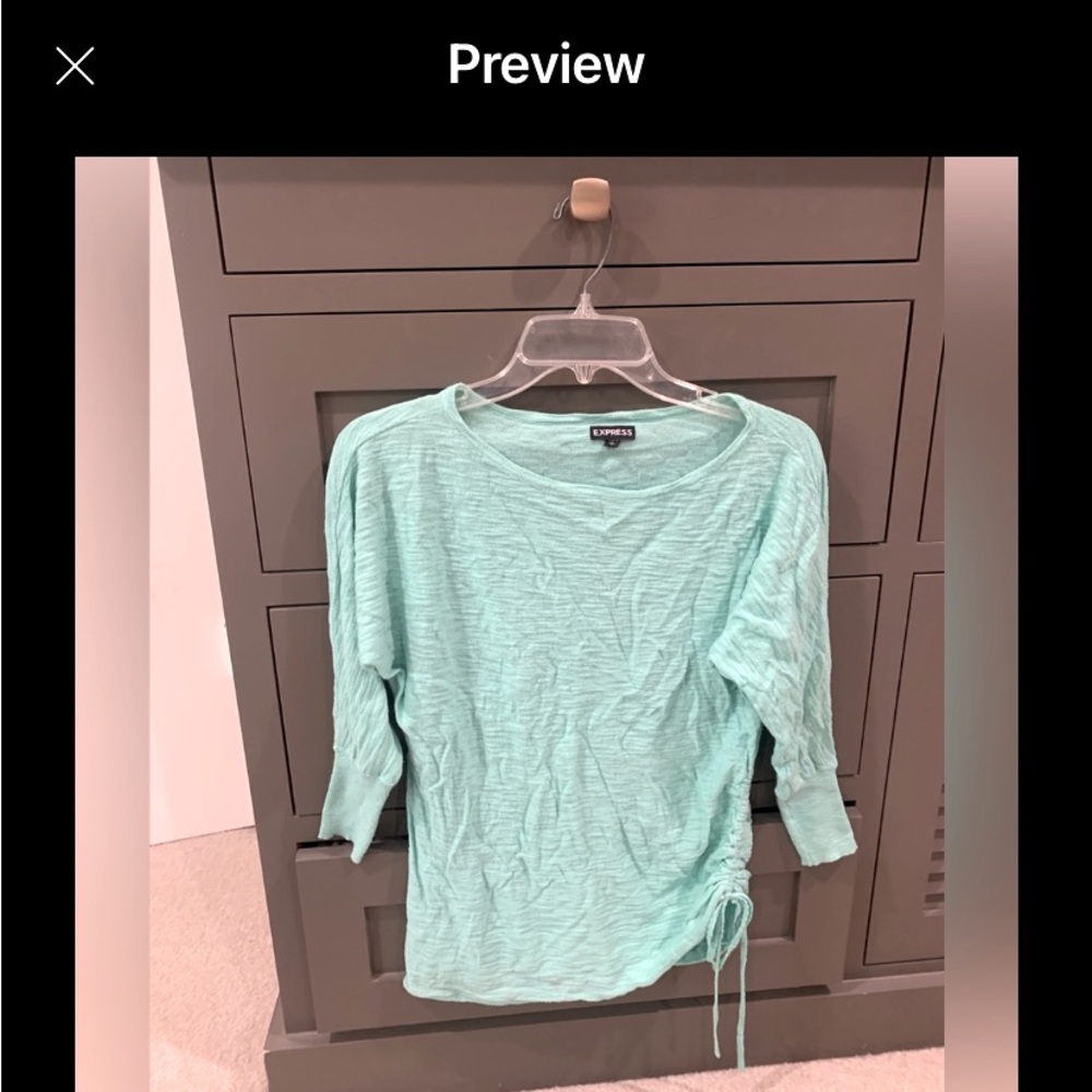 Express mint green thin sweater top with side tie at bottom